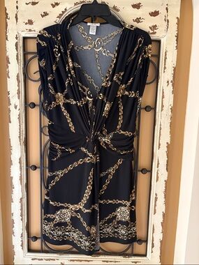 Cache Black Tunic with Gold Chain Print size M